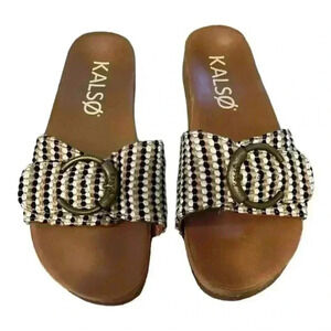 Kalso Earth Women's Sandals Size 8.5 Brown Slide Cork Footbed Buckle Strap